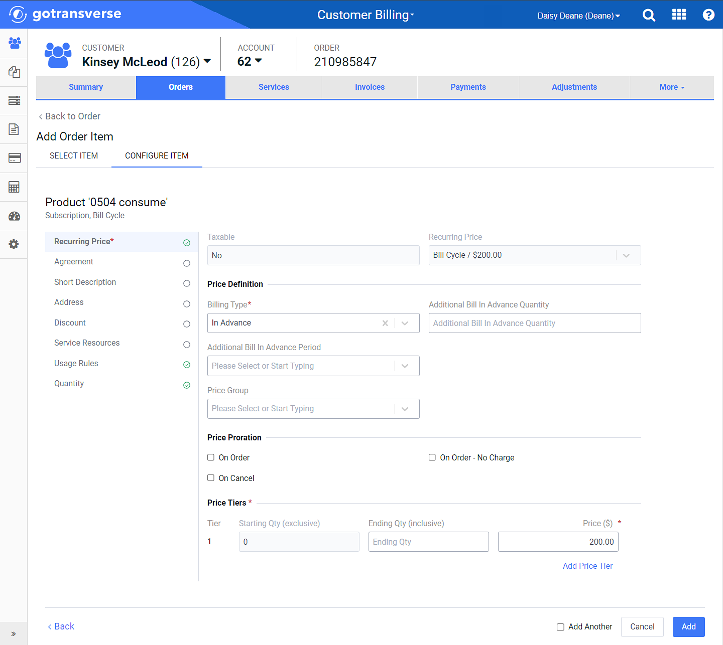 Recurring Price Configuration