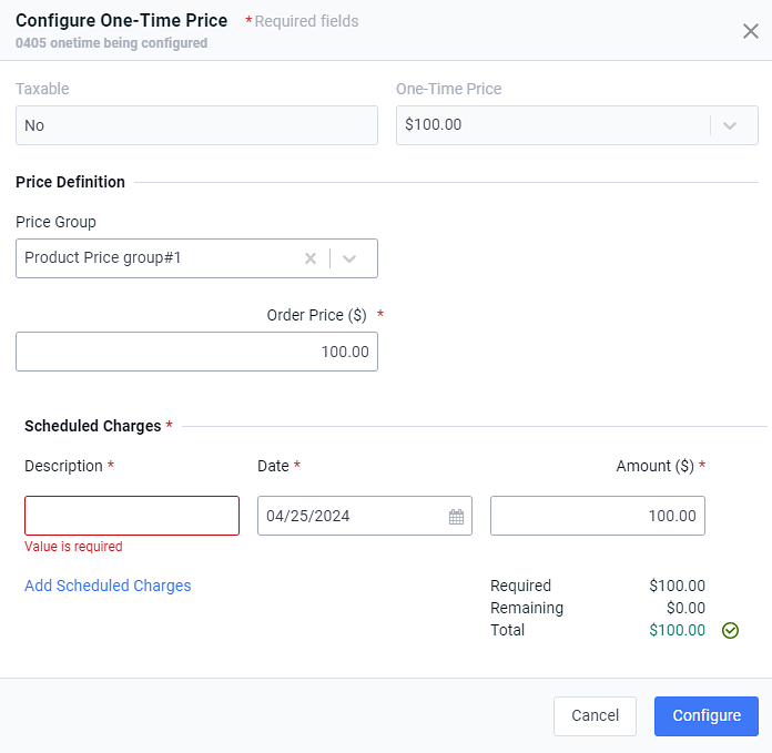 Configure One-Time Price with Scheduled Charges