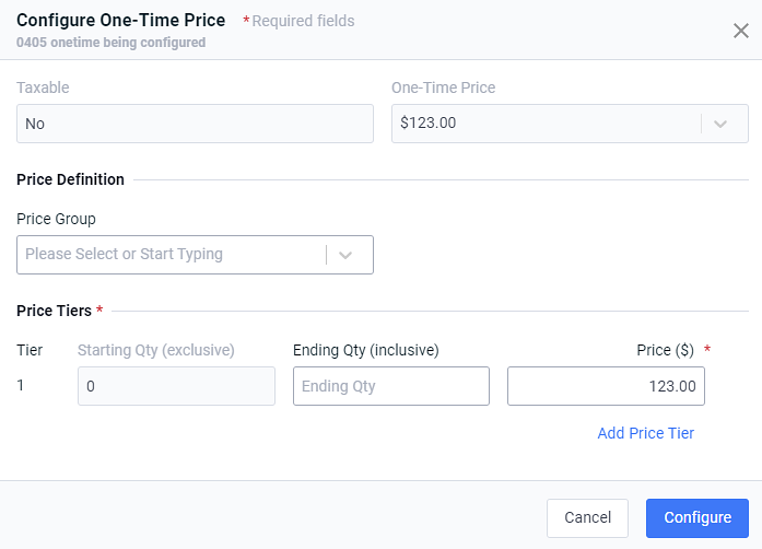 Configure One-Time Price Window