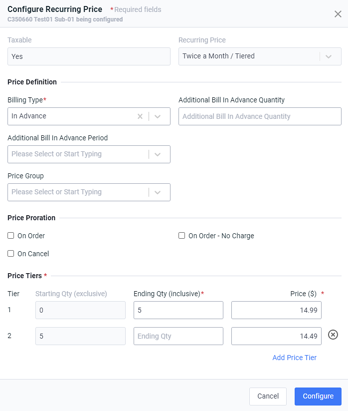 Configure Recurring Price Window