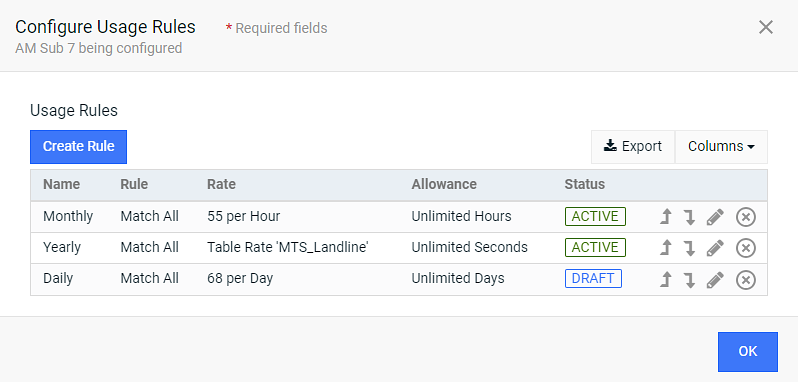 Usage Rules Window - Position Arrows