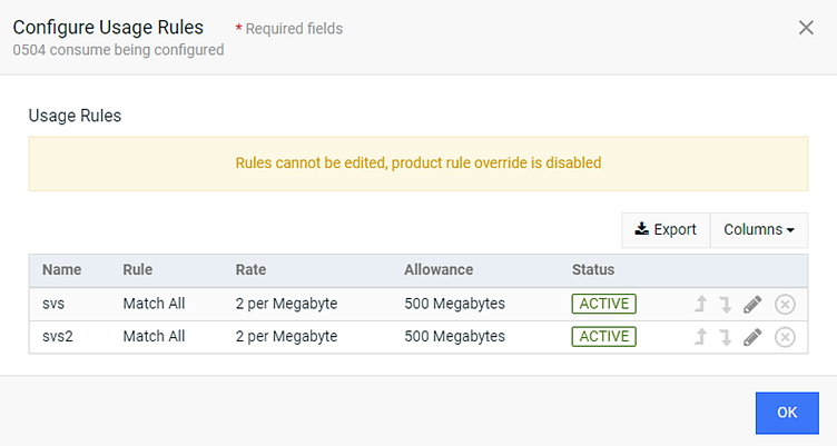 Configure Usage Rules Window