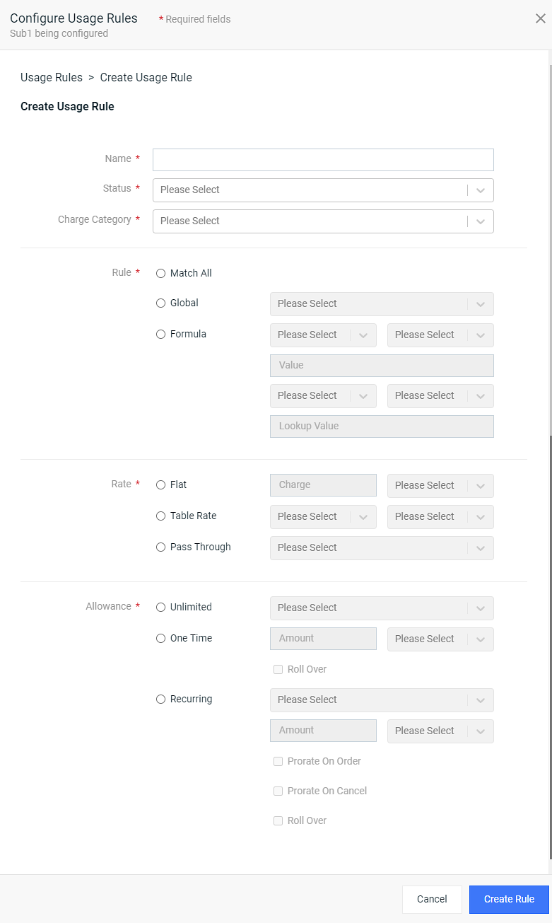 Create Usage Rule Window