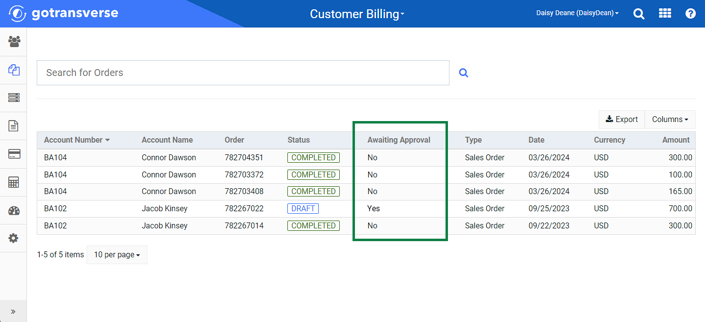 Awaiting Approvals Column