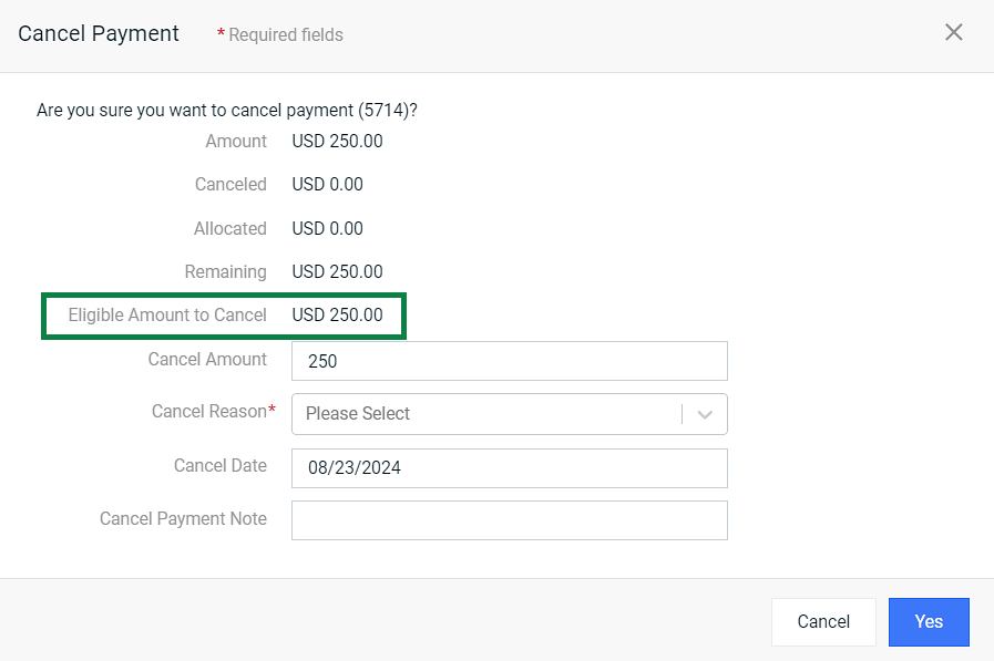 Cancel Payment Window