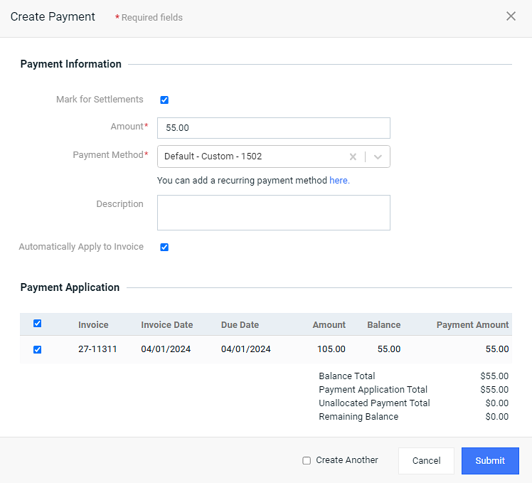 Create Payment Window