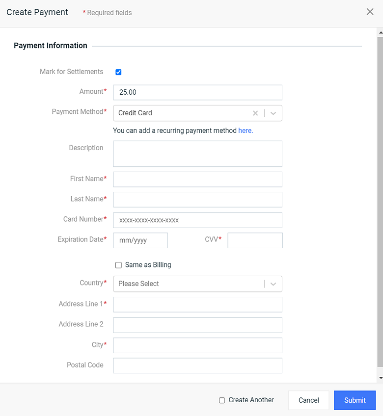 Credit Card Payment Method