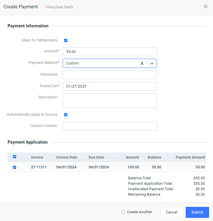 Custom Transfer Payment Method