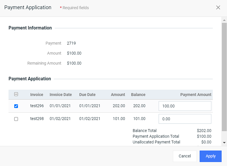 Payment Application Window