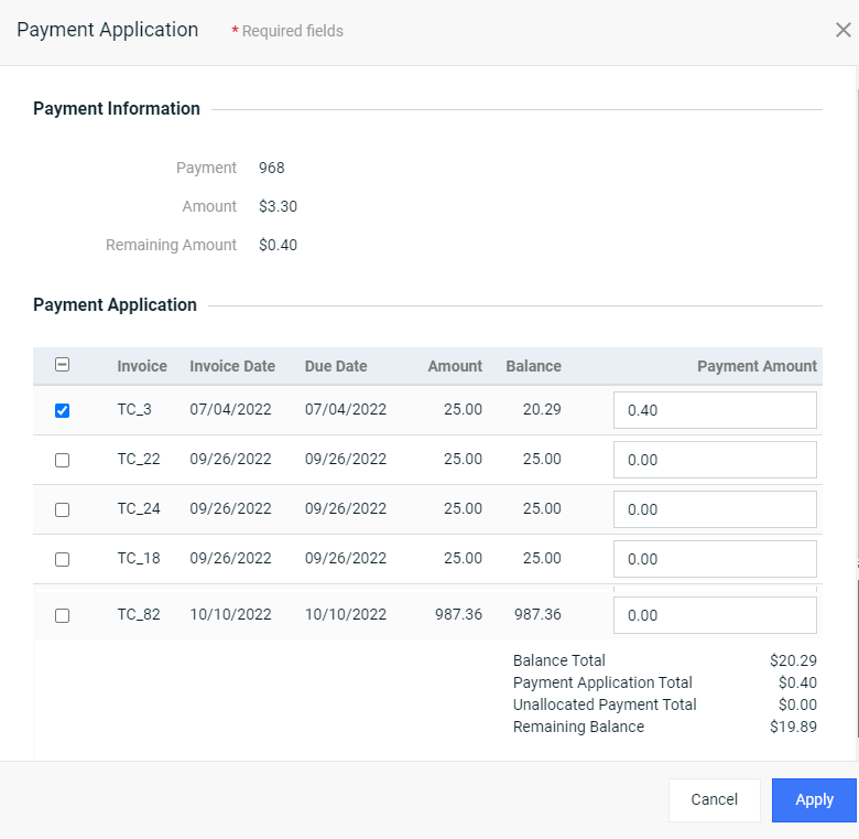 Payment Application Window