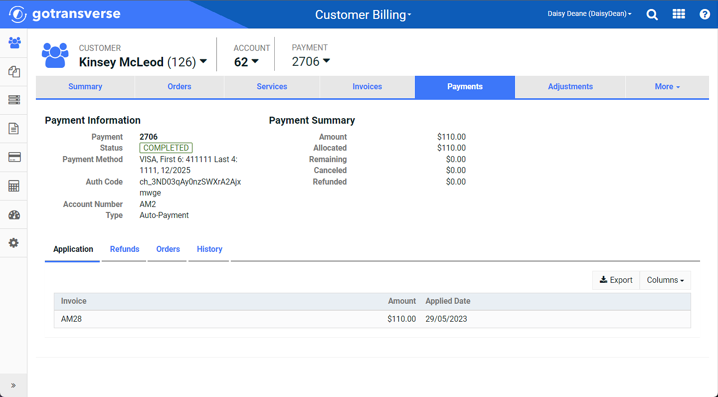 Payment Details Window