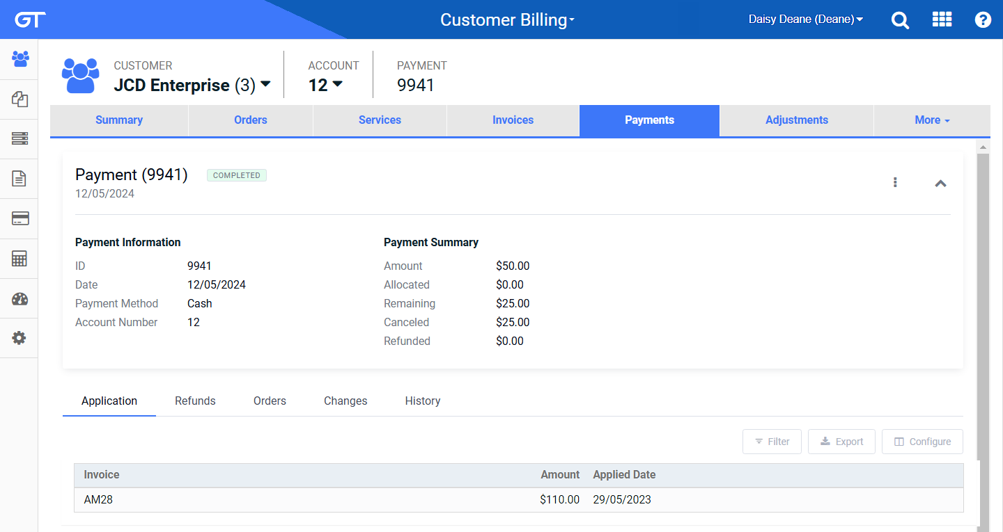 Payment Details Window