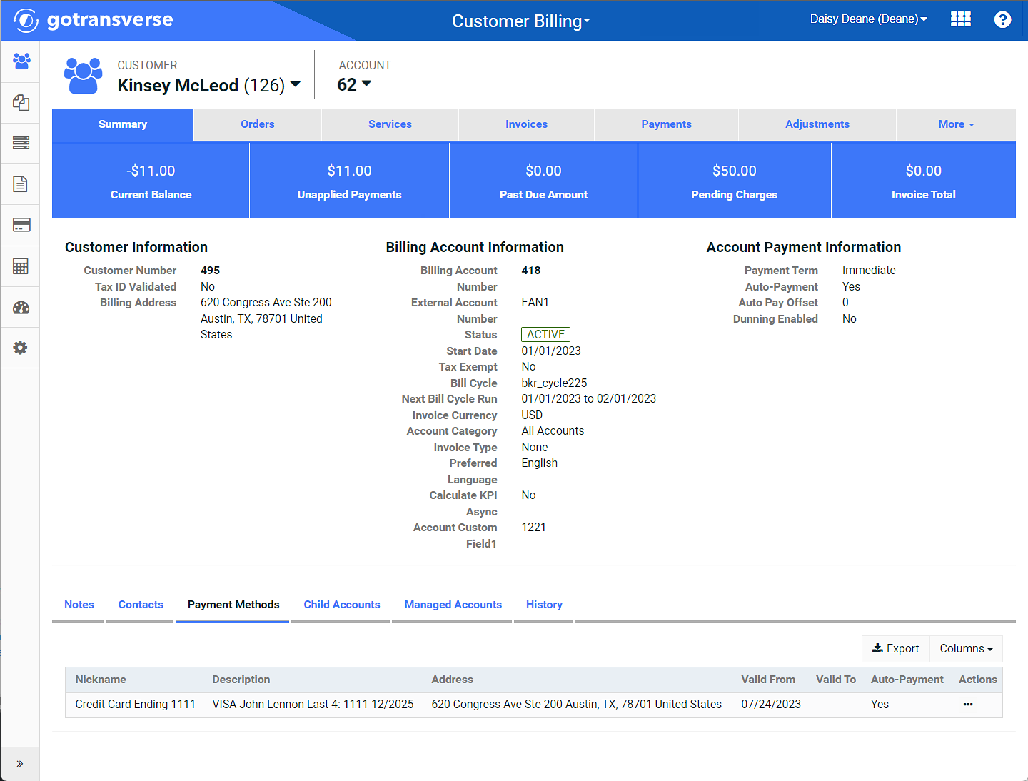 Payment Methods Detail Tab