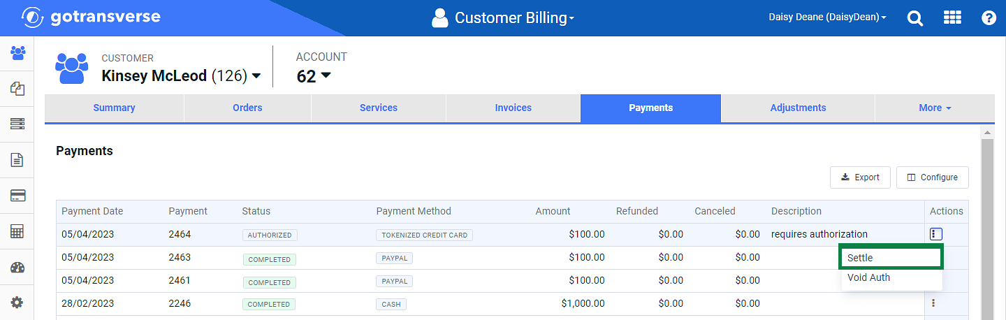 Payments - Settle Option