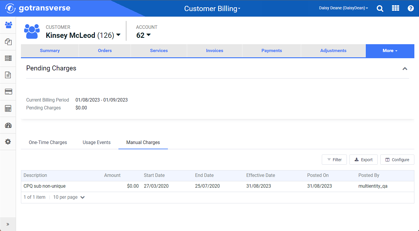 Pending Charges Window - Manual Charges Detail Tab