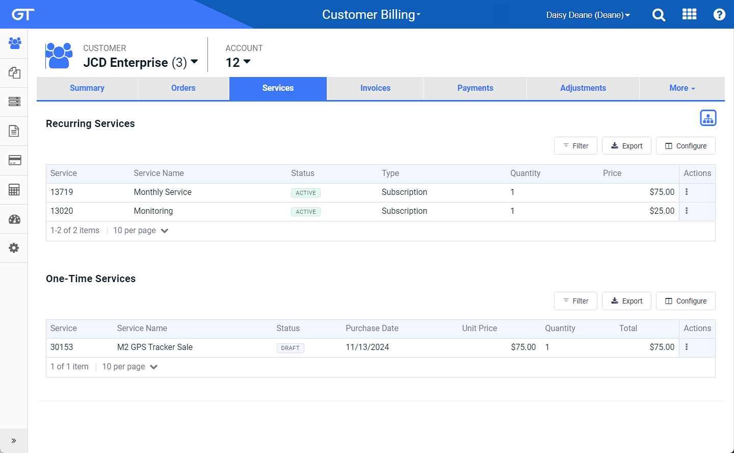 Customer Account Services Window