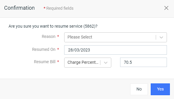 Resume Service Confirmation Window