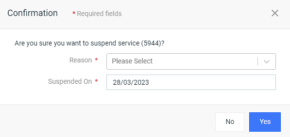 Suspend Service Confirmation Window