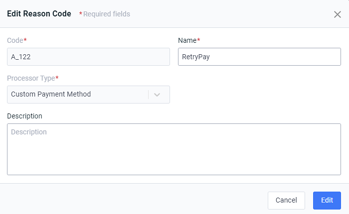 Edit Reason Code Window