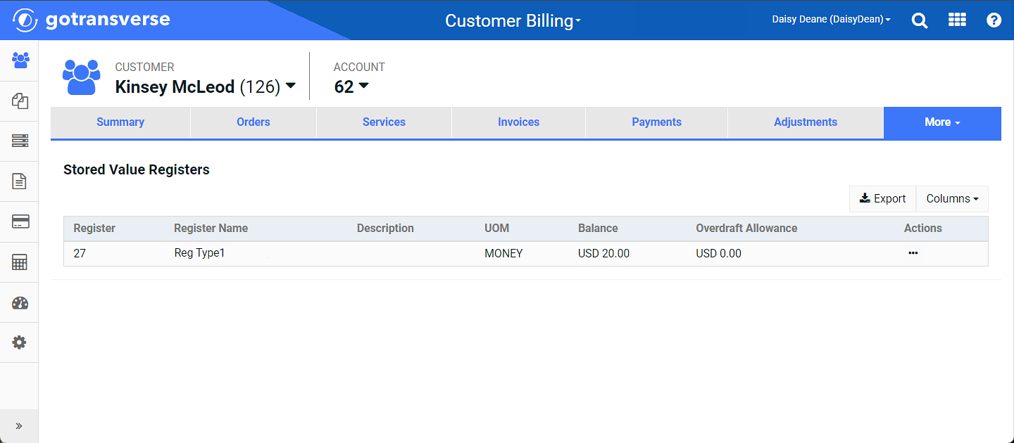 Stored Value Registers Window