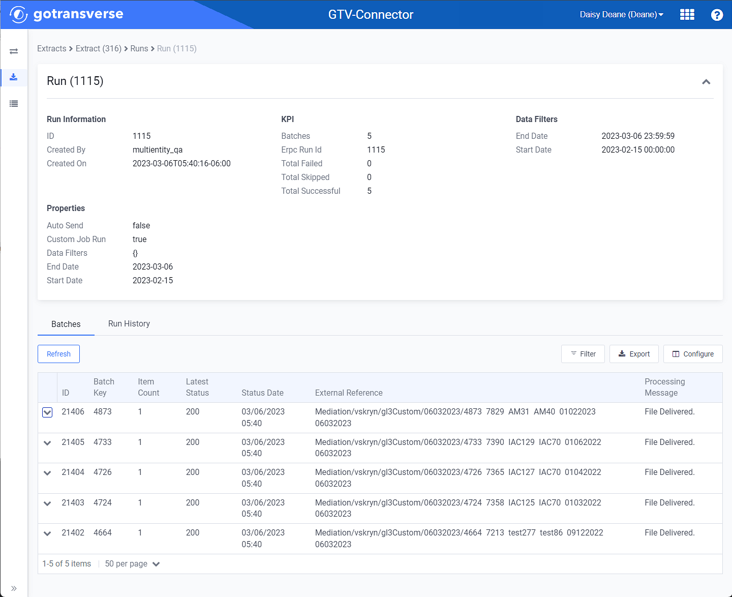 Extract Run Information Window