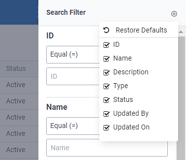 Search Filter Options