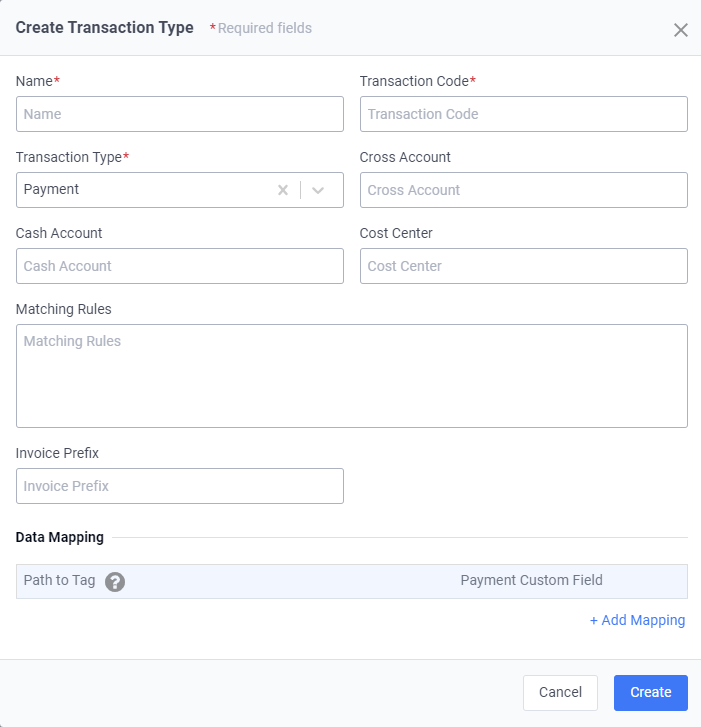 Create Transaction Type Window