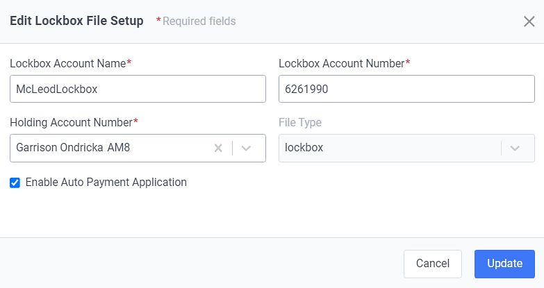 Edit Lockbox File Setup Window