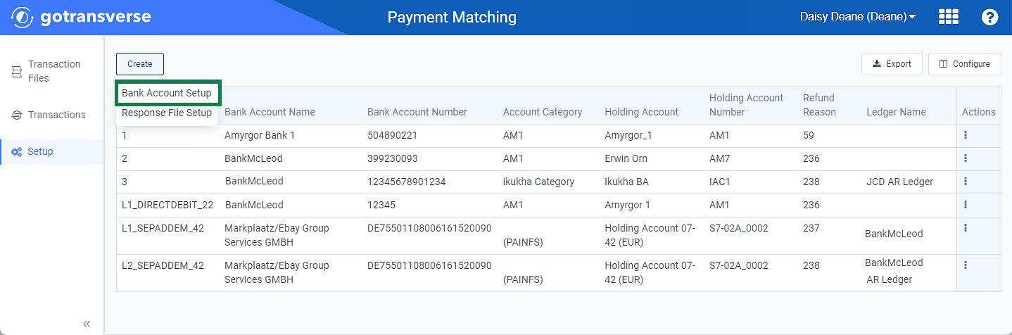 Create Bank Account Setup Option