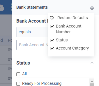 Transaction Files Filter Options