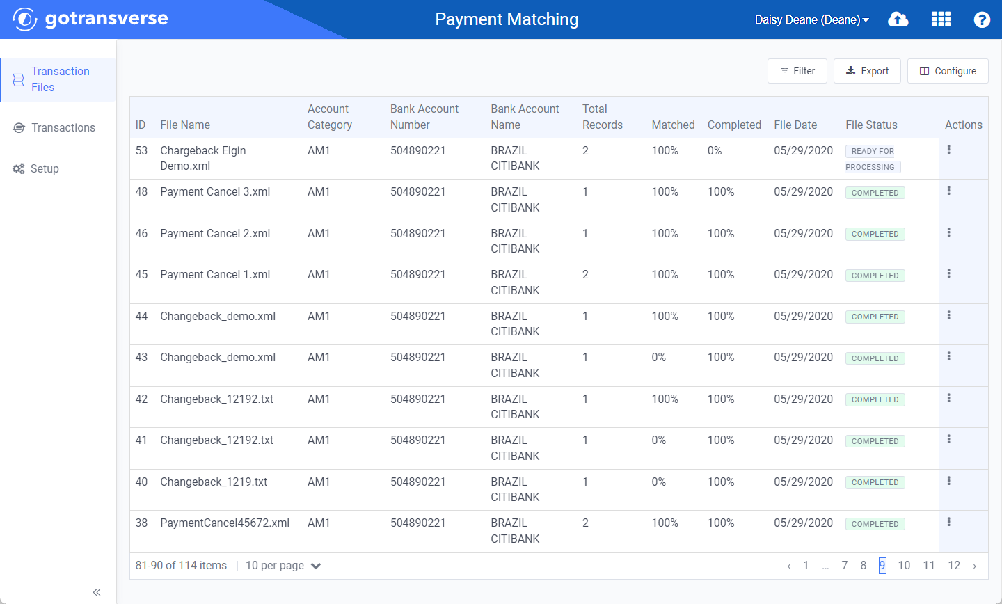 Transaction Files Window