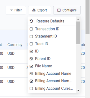 AR Transactions Configure Menu Options