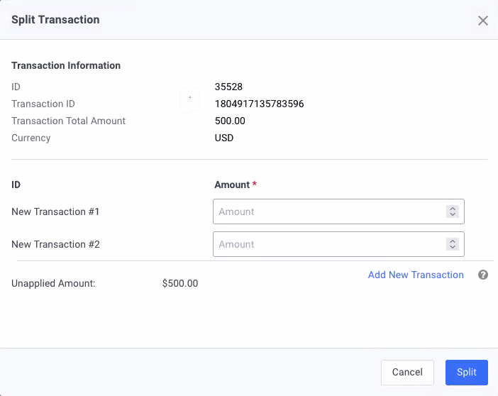 Split Transaction Window