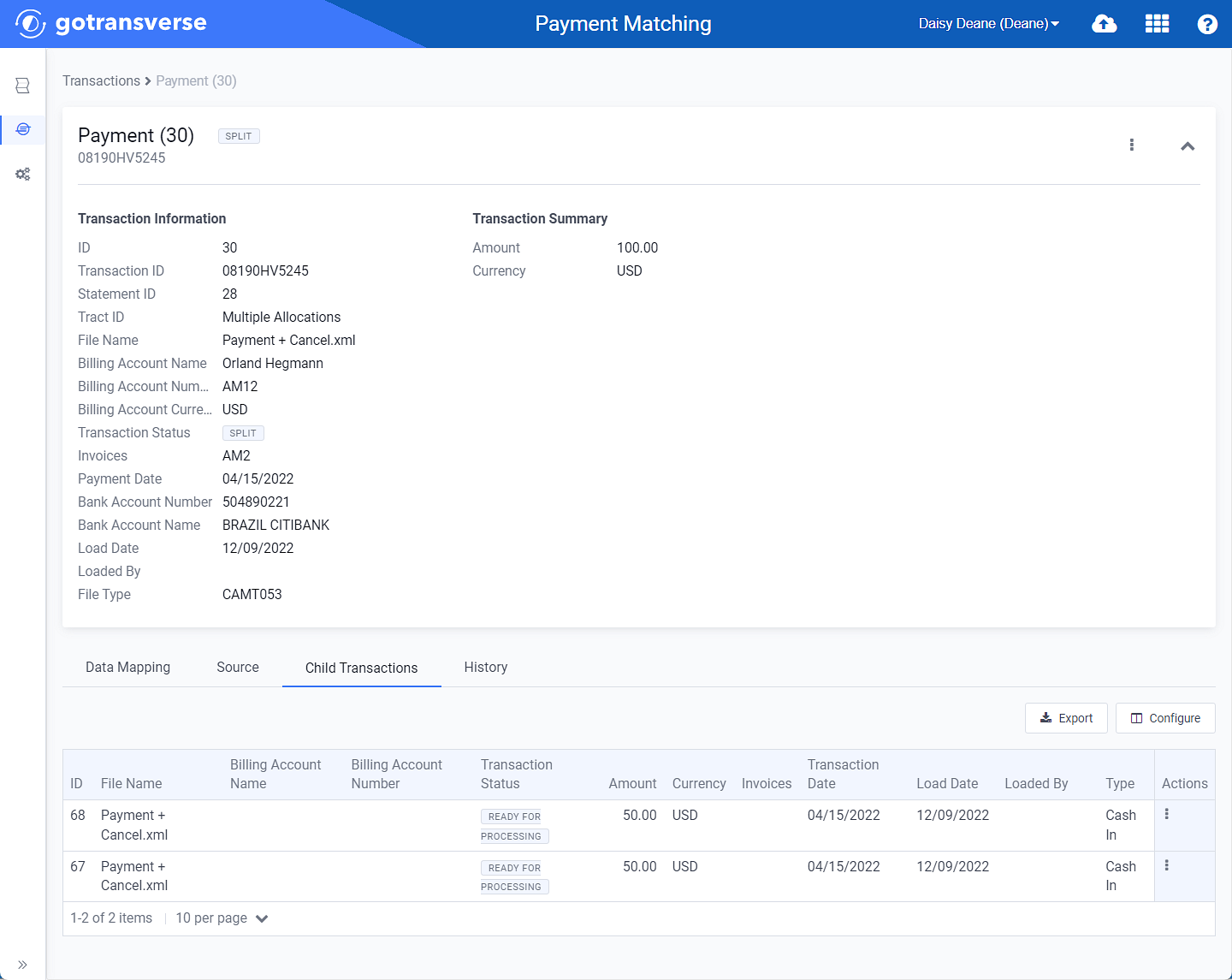 Payment Transaction Details Window