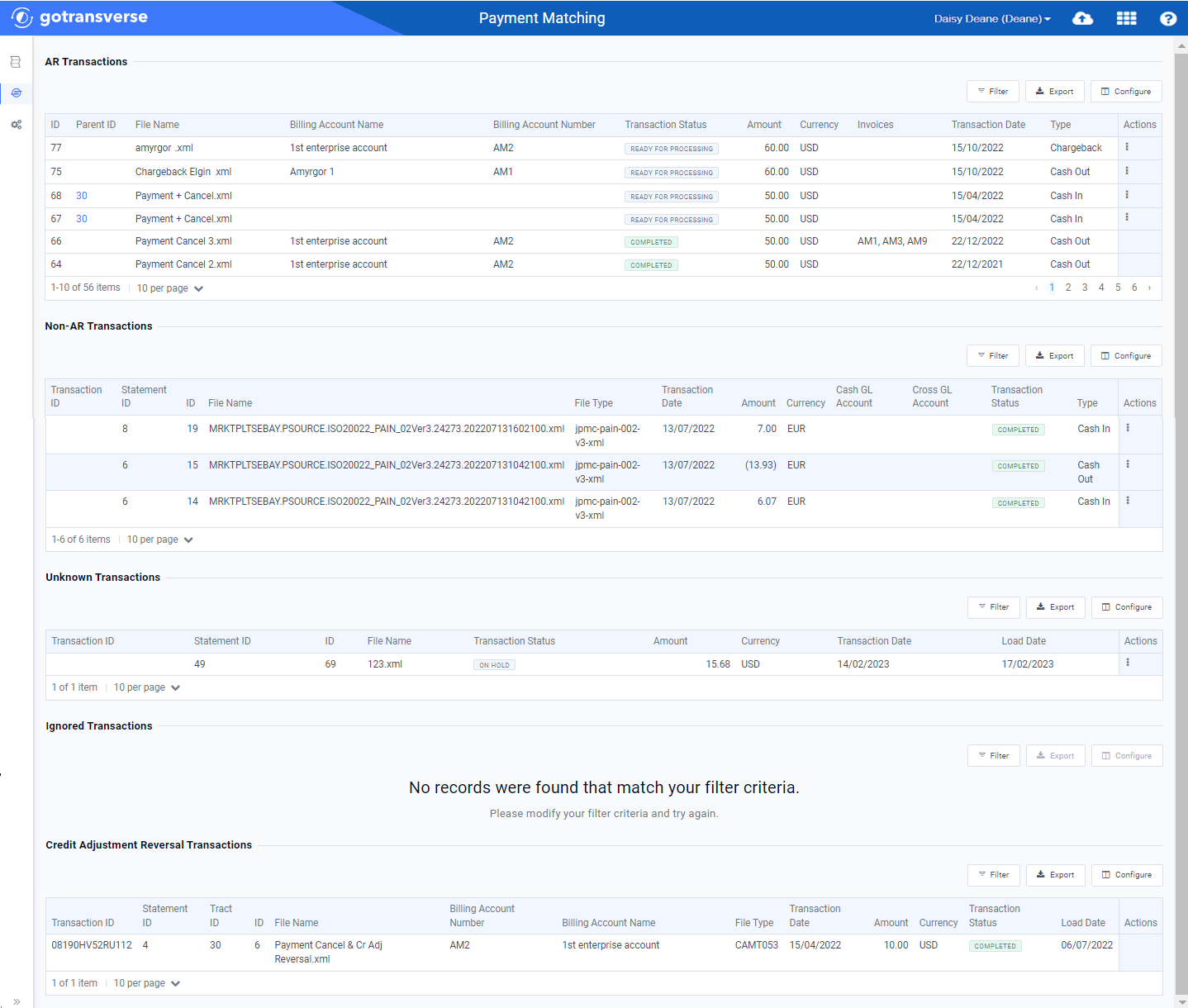 Transactions Window