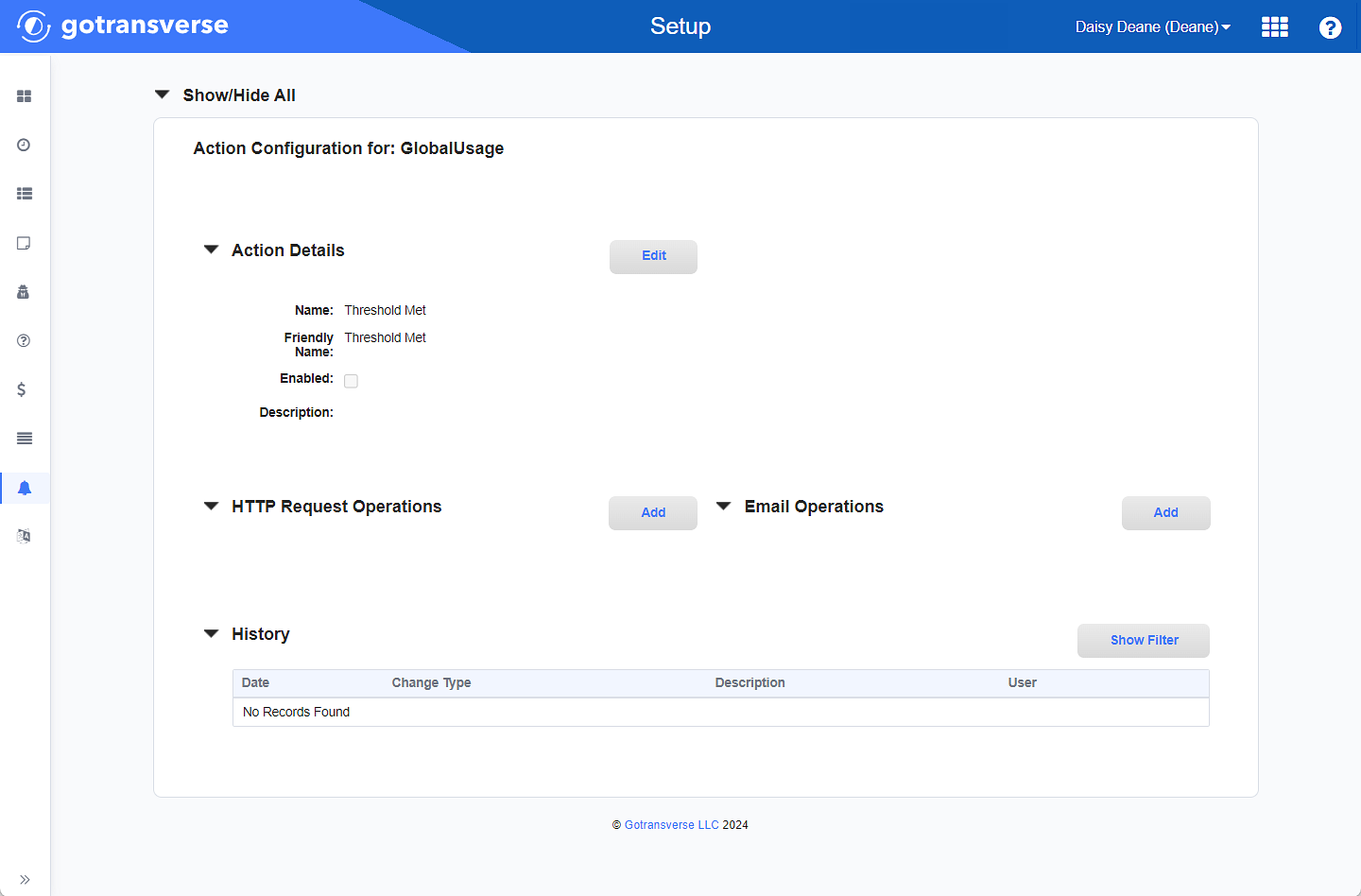 Action Configuration Window