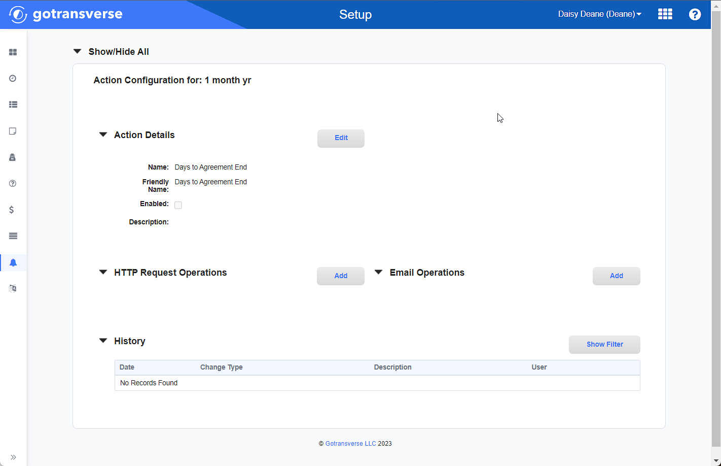 Action Configuration Window