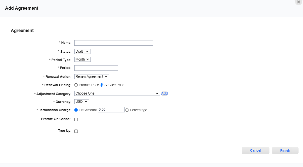 Add Agreement Window