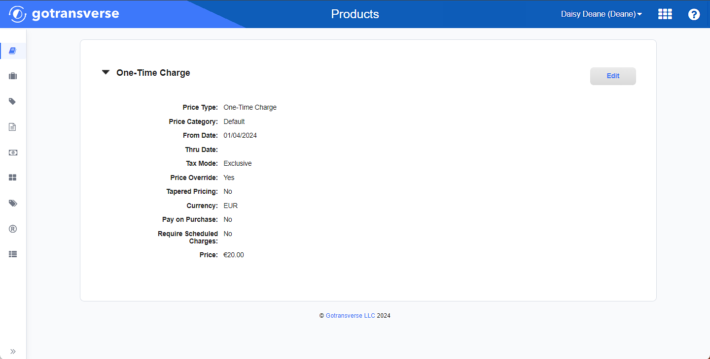 One-Time Charge Details Window