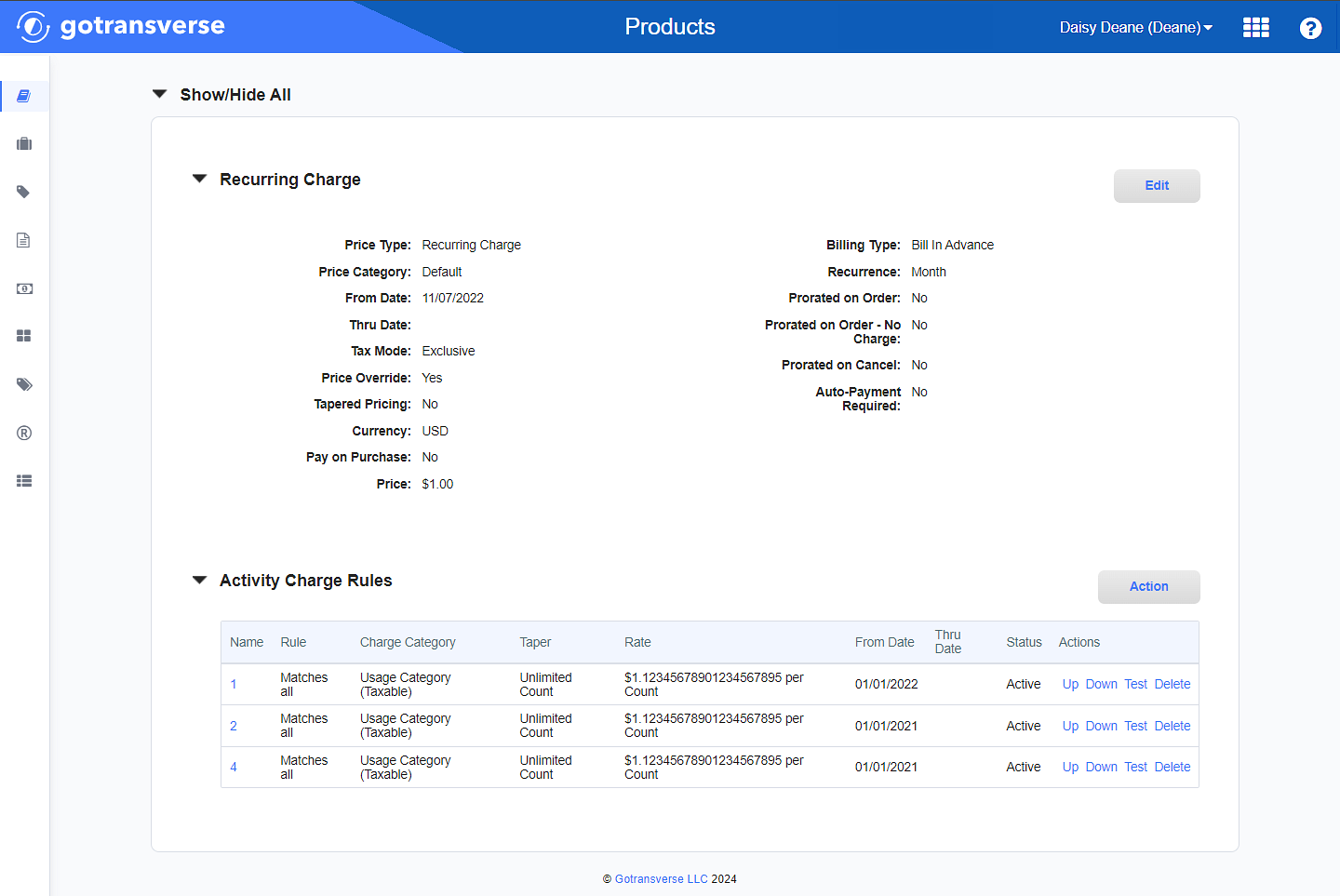 Recurring Charge Details Window