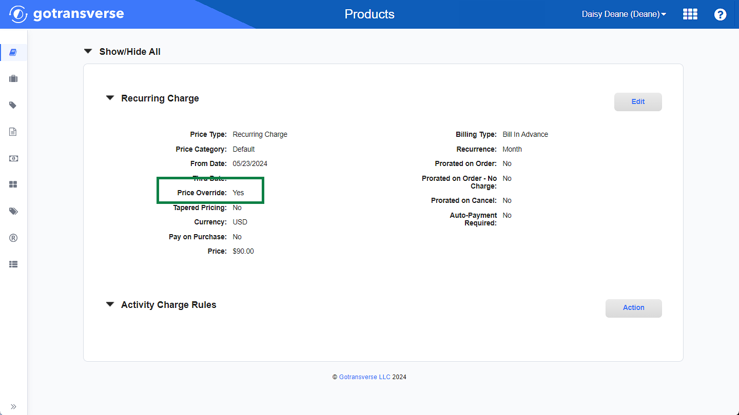 Charge Details Window