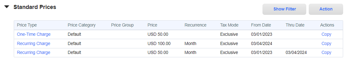 Standard Prices Section for Avalara Communications Tax Users