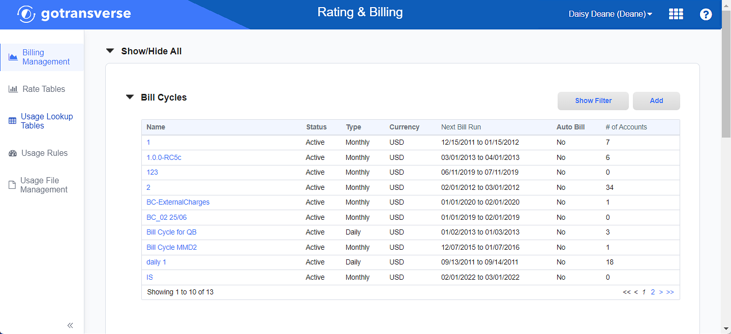 Bill Cycles Pane