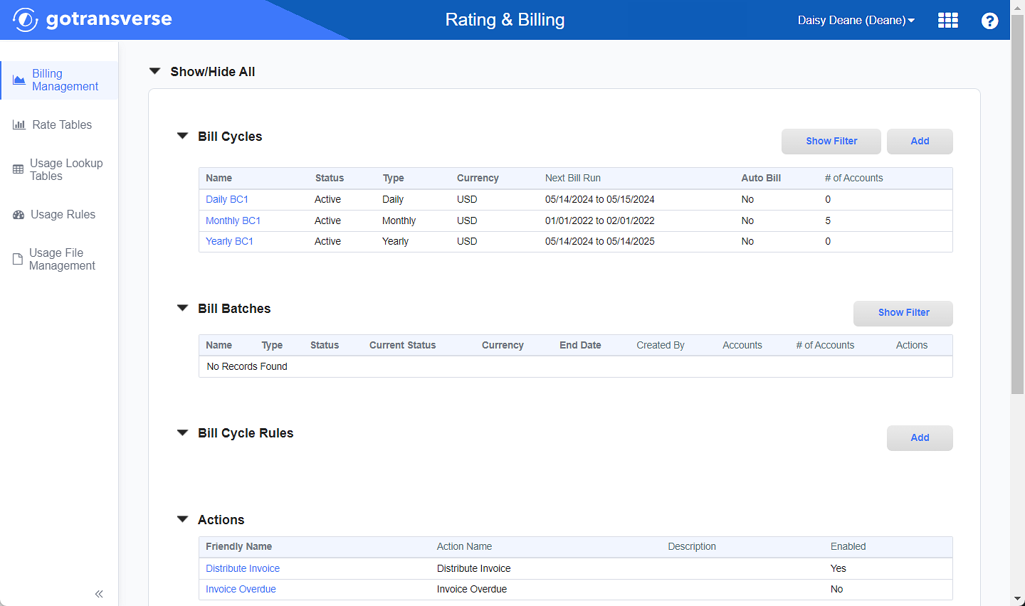 Billing Management Window