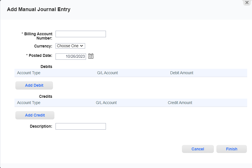 Add Manual Journal Entry Window