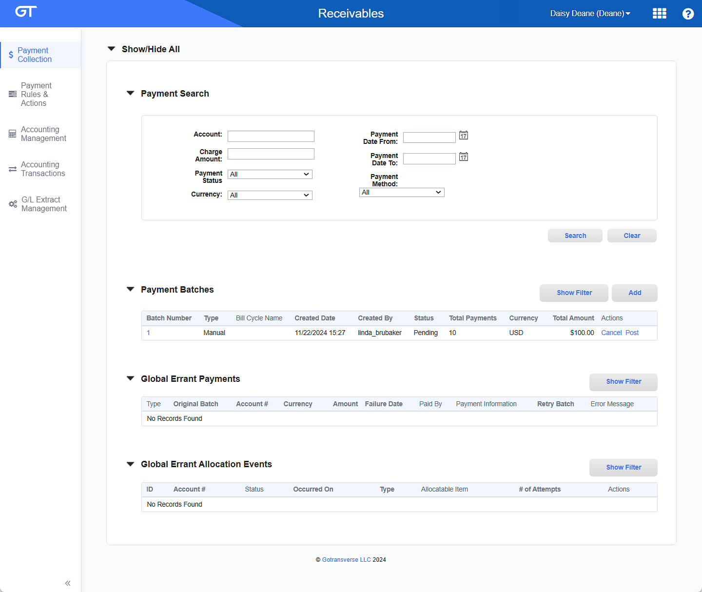 Payment Collection Window