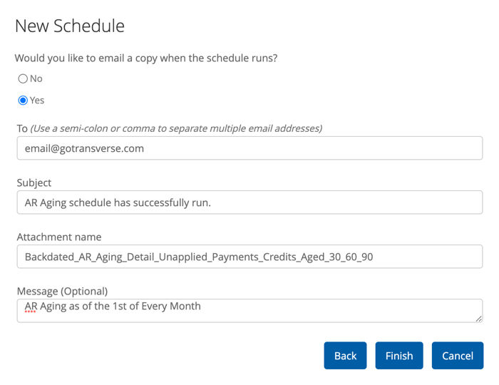 Report Schedule Email Settings