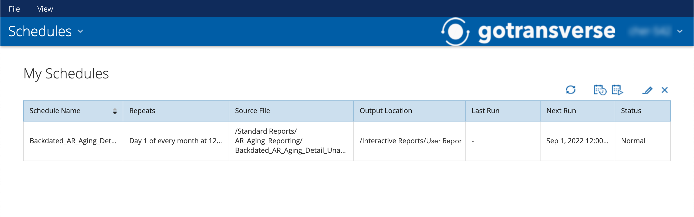 Scheduled Reports List