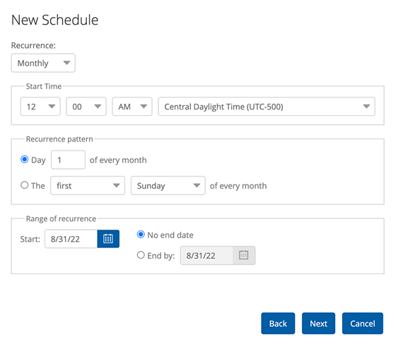 Report Schedule Reccurence