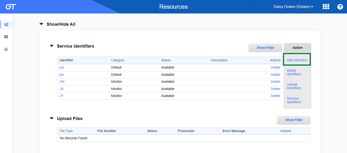 Add Identifiers Option